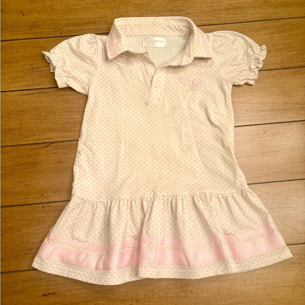 Cecil & Lou Dainty Pink Dot Knit Grossgrain Tennis Dress, Size 4T